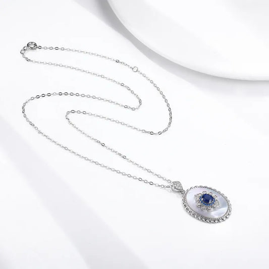 Sapphire Diamond Silver Necklace