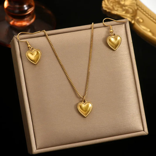 Gold Puffy Heart Set 18K
